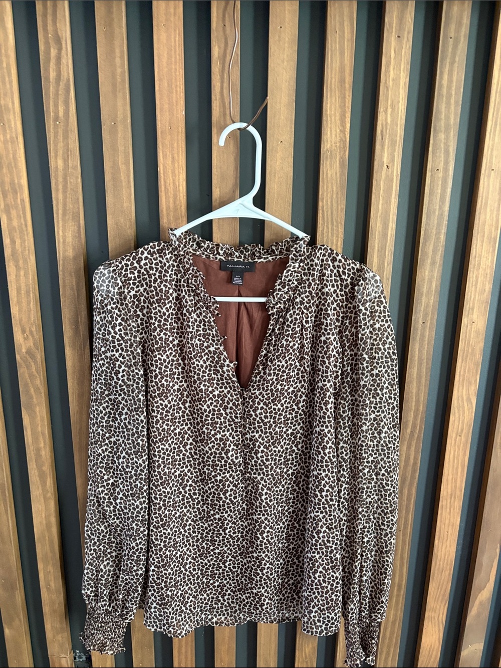 Leopard Print Long-Sleeve V-Neck Dress - Brown/Cream